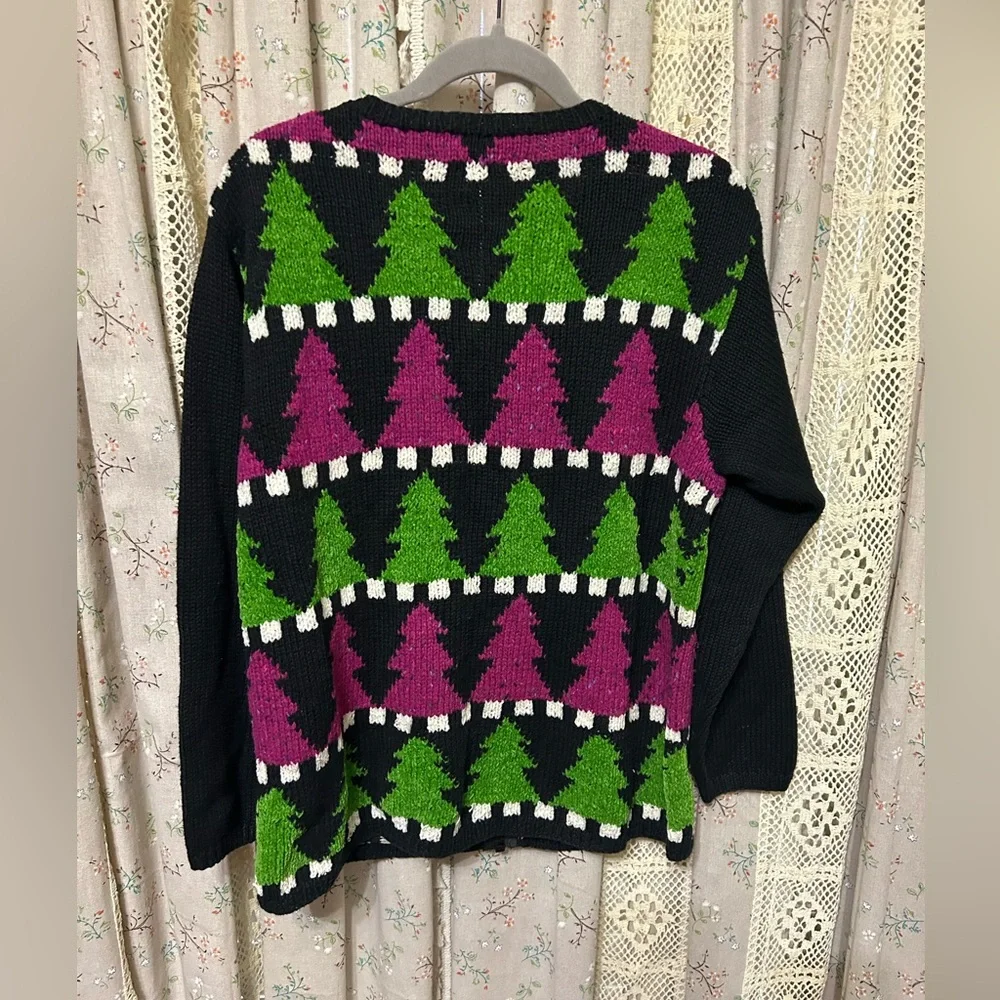 VTG 90s Marisa Christina Christmas Tree Holiday Zip Cardigan Handmade M - Picture 3 of 3